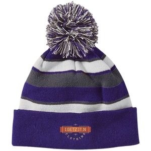 Igetzitn Clothing Logo Striped Beanie with Pom