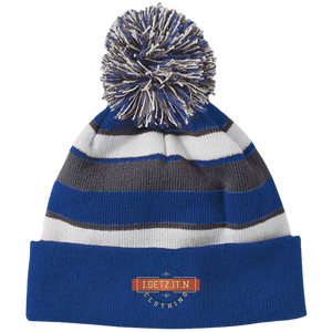 Igetzitn Clothing Logo Striped Beanie with Pom