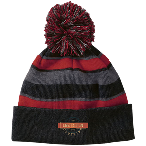 Igetzitn Clothing Logo Striped Beanie with Pom