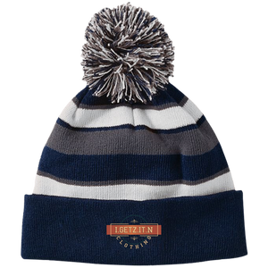 Igetzitn Clothing Logo Striped Beanie with Pom