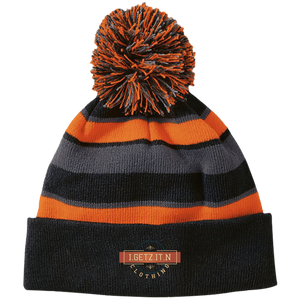 Igetzitn Clothing Logo Striped Beanie with Pom