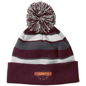 Igetzitn Clothing Logo Striped Beanie with Pom