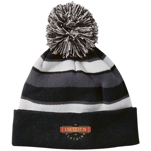 Igetzitn Clothing Logo Striped Beanie with Pom