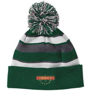 Igetzitn Clothing Logo Striped Beanie with Pom